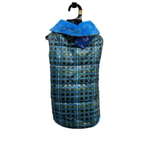 YOULY Size S/M (13"- 18") Blue/Green Plaid Reversible Cozy Puffer Dog Jacket NWT